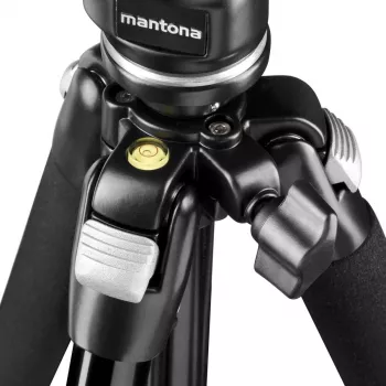 Set trepied Mantona Scout MAX cu braț orizontal, cap cu bilă, coloană centrală reversibilă, 160 cm, sarcină 5 kg, pentru camere DSLR și fără oglindă, negru