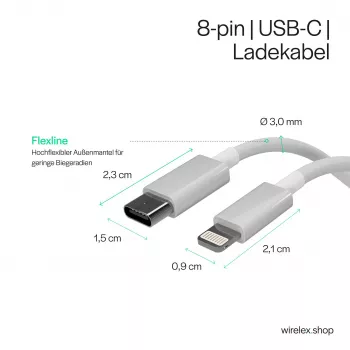 Flexline Cablu USB-C la Lightning, PD, Alb, 0,5m (FL31-13050)