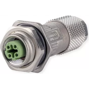 Mufă mamă M12 METZ CONNECT MMF881A115-0001, D-coded, IP67, montabilă pe teren, cu flanșă, 4 pini