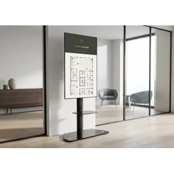 Suport mobil celexon Professional Adjust-3270MP portrait pentru ecrane 32-70 inch , aluminiu anodizat, sticlă mată, negru
