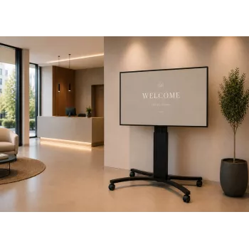 Cărucior mobil pentru ecrane celexon Expert Adjust-4286MB pentru ecrane de 42 inch-86 inch, aluminiu anodizat, negru (RAL 9005)