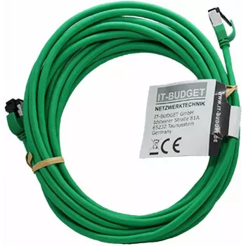 Cablu patch IT-BUDGET Full Copper Premium - Slim AWG 28 - Cat.8.1 - 2000 MHz - fără halogen - PoE+ - 40 GBit - verde - 5 m (90ITBSLIM81PK5GR)