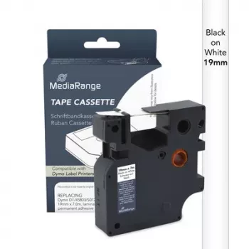 Casetă cu bandă de etichete MediaRange compatibilă cu Dymo D1 19mm x 7m negru pe alb (MRDY45803)