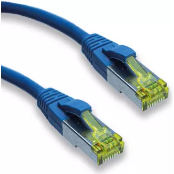 Cablu patch premium IT-BUDGET cupru integral - Super Flex TPE - Cat.6A - cu cablu brut Cat.7 - 600 MHz - fără halogen - PoE+ - 10GBit - albastru - 1 m