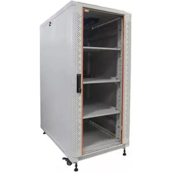 Dulap de rețea IT-BUDGET 19 inch SRK - set complet - 27U - 600x600 mm - ușă din sticlă/oțel masiv - 4 ventilatoare active - PDU - rafturi - flatpack - gri deschis (90ITB19SRK2766GG)