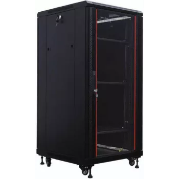 Dulap de rețea IT-BUDGET 19 inch SRK - 27U - 600x600 mm - ușă din sticlă securizată/oțel masiv - premontat - negru (99ITB19SRK2766GSNM)