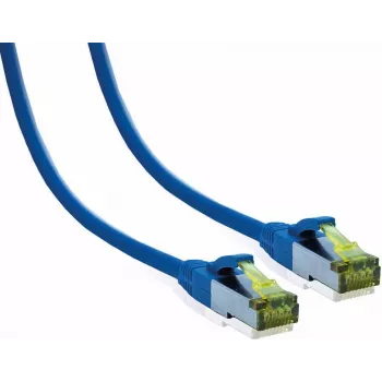 Cablu patch IT-BUDGET Full Copper Premium Cat.6A cu cablu brut Cat.7 600 MHz fără halogen PoE+ 10Gbit albastru 1,5 m