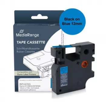 Bandă de etichete MediaRange compatibilă cu Dymo 12mm x 7m, negru pe albastru (MRDY45016)