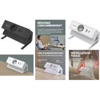 Prelungitor de birou Fellowes Power Desk, tip E, negru