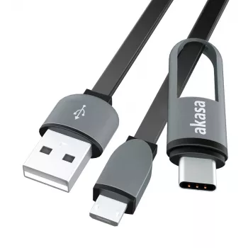 Cablu USB 2.0 Akasa AK-CBUB35-10BK - USB A la Micro-USB B cu adaptor USB-C - 1 m - negru