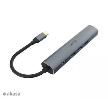 Akasa AK-CBCA22-18BK adaptor multiport USB-C - USB 3.2 Gen 1 Type-C la HDMI, RJ-45, USB-A - aluminiu - negru - 18 cm