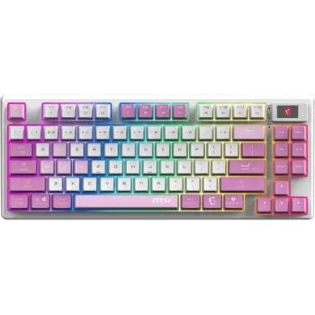 Tastatură mecanică gaming MSI Forge GK600 TKL RGB, layout francez AZERTY, albă/mov, switch-uri Kailh Red