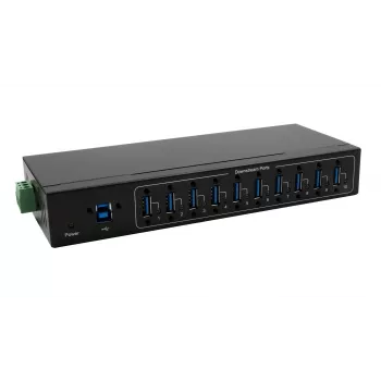 Hub metalic Exsys USB 3.2 Gen 1 10 porturi cu kit șină DIN, cip VIA VL811+, 5 Gbps, adaptor alimentare 5V/4A, cablu 1,8m