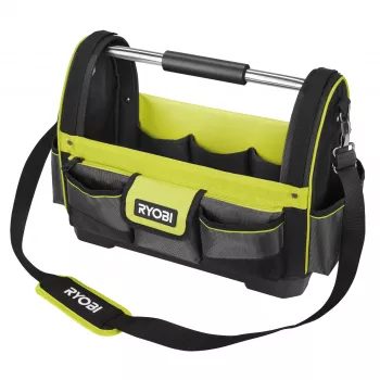 Geantă deschisă pentru scule RYOBI, mare, verde/neagră, cu curea de umăr