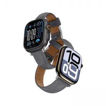 Curea de ceas din piele AMAZINGTHING Class Band pentru Apple Watch 45/46/49 mm - gri