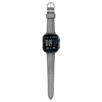 Curea de ceas din piele AMAZINGTHING Class Band pentru Apple Watch 45/46/49 mm - gri