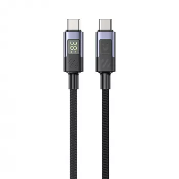 Cablu UNITEK USB-C la USB-C 60W PD 480Mbps cu afișaj LED 3m împletit Negru