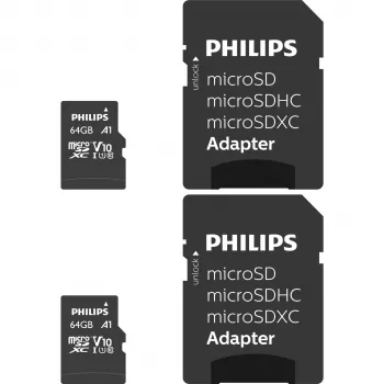 Card MicroSDXC Philips 2 buc. 64 GB Class 10 UHS-I U1 cu adaptor