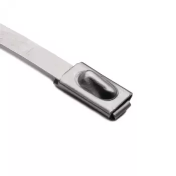 Colier de cablu din oțel inoxidabil HellermannTyton 111-93088 cu acoperire PA11, lungime 201 mm, lățime 4,6 mm, grosime 0,3 mm, diametru fascicul 50 mm, metalic/argintiu, pachet de 100
