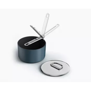 Cratiță Joseph Joseph Space 19 cm cu capac și mâner pliabil, aluminiu, antiaderent ceramic, albastru miez de noapte (45038)