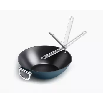 Wok ceramic antiaderent cu mâner pliabil Joseph Joseph Space 32 cm albastru