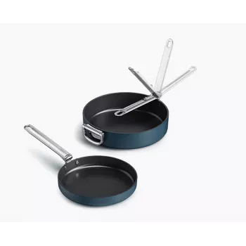 Set de 2 tigăi antiaderente ceramice Joseph Joseph Space Fold Handle albastre
