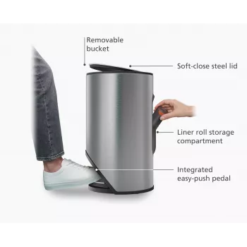 Coș de gunoi cu pedală Joseph Joseph Arc 10L Easy-Push din oțel inoxidabil