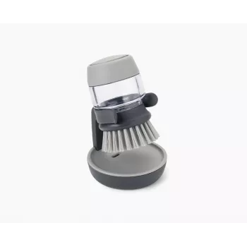Perie de spălat vase Joseph Joseph Palm Scrub gri cu dozator de săpun integrat