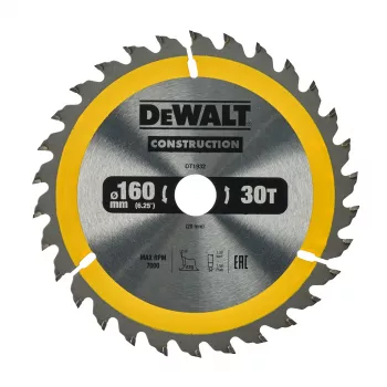 Lamă de ferăstrău circular TCT DEWALT 160x20mm 30T +10° unghi de atac inel 16mm