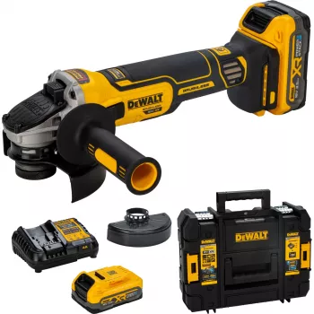 DEWALT DCG405S2T-QW 18V XR Polizor unghiular cu acumulator 125mm brushless cu 2 acumulatori 5.0Ah, încărcător și valiză TSTAK