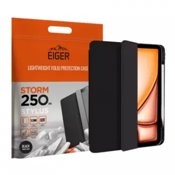 Eiger Folio Case Black Magnetic Stand Reinforced with Stylus Holder for Apple iPad Air 13 (2024-2025)/Pro 12.9 (2018-2023)