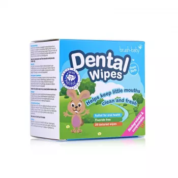 Șervețele dentare BRUSH BABY cu xilitol pentru curățarea gingiilor și dinților de lapte 0-16 luni, 28 bucăți