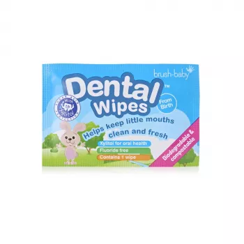 Șervețele dentare BRUSH BABY cu xilitol pentru curățarea gingiilor și dinților de lapte 0-16 luni, 28 bucăți