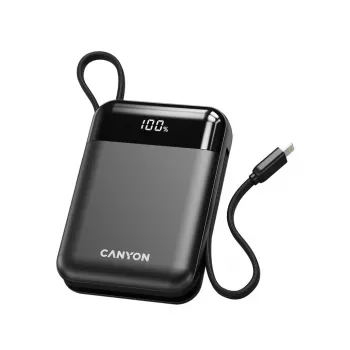 Baterie externă Canyon OnPower 104 10000 mAh cu cablu USB-C și Lightning neagră