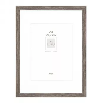 Ramă foto din lemn gri Deknudt S66KH3 P1 DIN A3 29,7x42 cm cu passepartout alb
