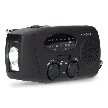 Nedis RDFMCR2000BK Radio solar cu lanternă și funcție SOS, FM/AM, USB-C, 2000 mAh, negru