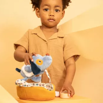 Set de activități din pluș Lilliputiens Jules the Dog, cu coș și accesorii, 12m+