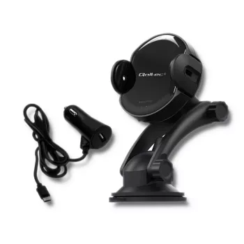 Încărcător auto wireless Qoltec PRO cu suport IR 15W QC 3.0 USB Type-C negru