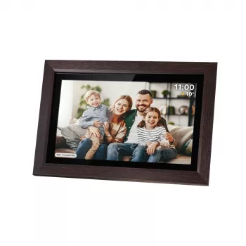 Ramă foto digitală Wi-Fi Kruger & Matz FRAMEO 15,6 inch cu ramă din lemn, ecran tactil IPS Full HD, 16 GB, negru