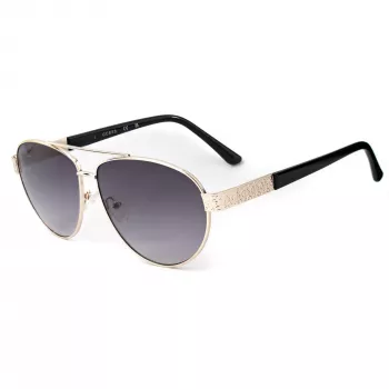 Ochelari de soare unisex pătrați Guess GF0414-6032B, ramă neagră lucioasă, lentile maro cu gradient, 60/12/140 mm