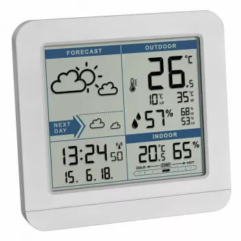 Stație meteo wireless TFA Sky 35.1152.02 cu afișaj color, prognoză pe 2 zile, ceas radio-controlat, alb