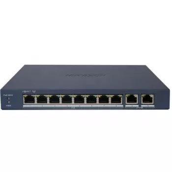 Hikvision DS-3E1510P-EI/M(B) LinkVu Switch PoE Layer 2 administrabil 10 porturi cu 8 porturi PoE și 2 uplink-uri SFP