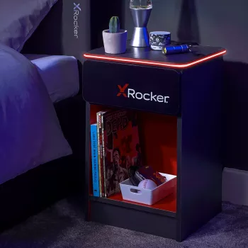 Noptieră de gaming X Rocker cu iluminare RGB LED, gri/roșu