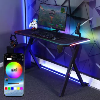Birou de gaming X Rocker Lumio RGB cu iluminare LED și mouse pad
