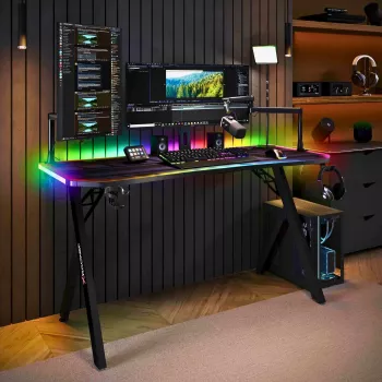 Birou de gaming X Rocker Lumio XL RGB cu iluminare RGB și mouse pad, 140 cm