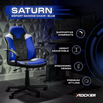Scaun de birou de gaming X Rocker Saturn pentru copii și adolescenți, albastru