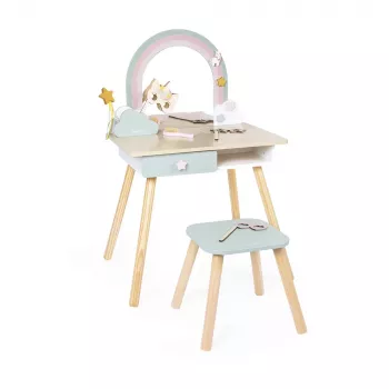 Măsuță de machiaj mare din lemn Janod cu accesorii Unicorn 3+