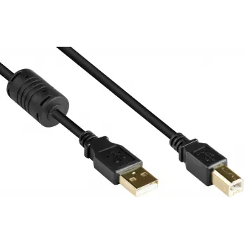 Cablu USB 2.0 GoodConnections USB Type-A la USB Type-B cu miez de ferită, aurit, negru, 5m (GC-M0083)