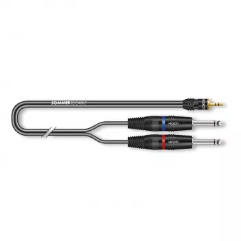 Cablu splitter stereo Sommer Cable SC-Onyx 2025 MKII, 2 x 1 x 0,25 mm², mufă mini jack stereo de 3,5 mm la 2 mufe jack mono de 6,3 mm, HICON, negru, 2,5 m (ON1W-0250-SW)