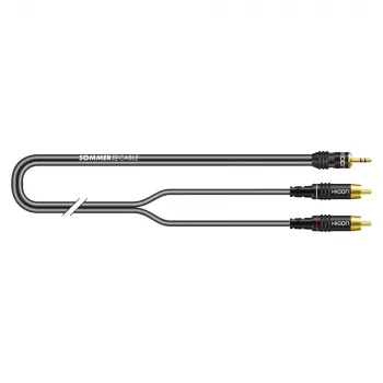 Cablu split stereo Sommer Cable SC-Onyx 2025 MKII, 2 x 1 x 0,25 mm², mufă jack stereo mini 3,5 mm la 2 mufe RCA, HICON, negru, 5 m (ON2A-0500-SW)